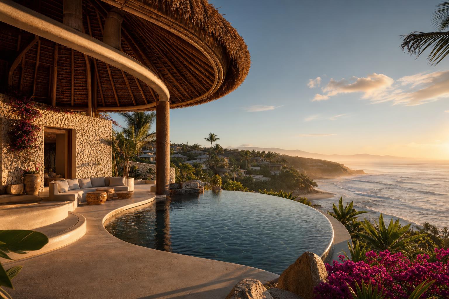 A modernist Puerto Vallarta villa bathed in golden hour light